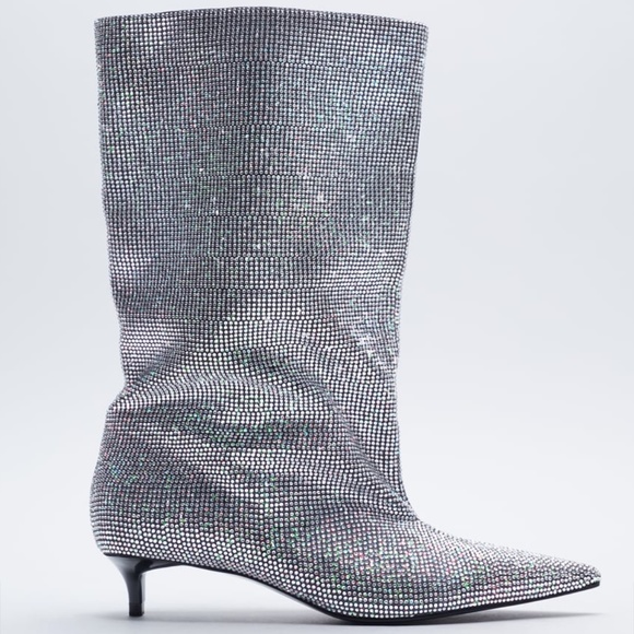 💎 Zara Heeled Sparkly Boots "Silver" NWT 💎 - Picture 10 of 17